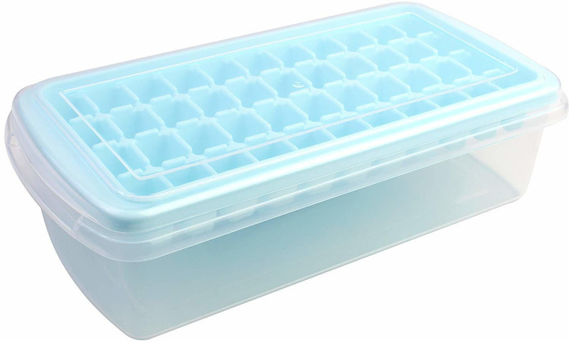 prisma collection Ice Cube Tray with Lid and Ice Scoop Ice Tray with Storage Box + Ice Spoon + Transparent Cover Multicolor Plastic Ice Cube Tray(Pack of 1)