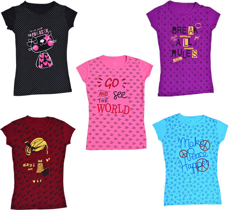 point7evan Girls Casual Polycotton Top(Multicolor, Pack of 5)