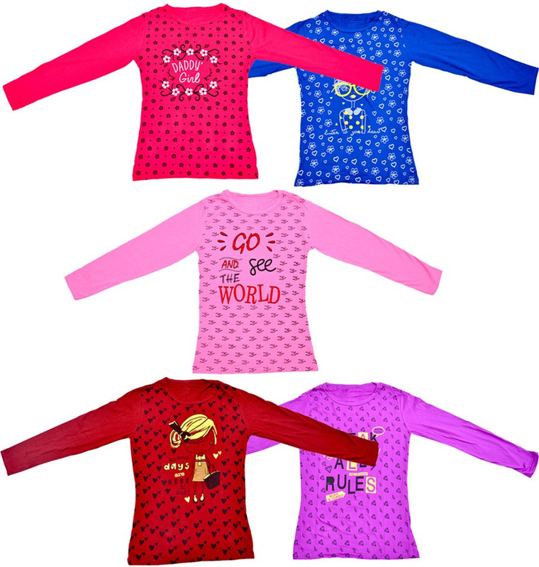 point7evan Girls Casual Polycotton Top(Multicolor, Pack of 5)