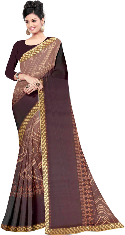 nine sister Printed Fashion Georgette Saree(Brown)