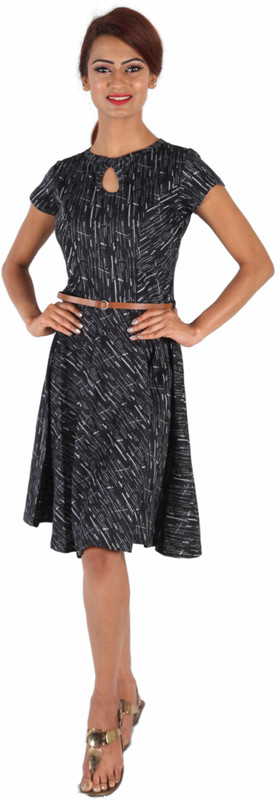 deltin Women Fit and Flare Black Dress