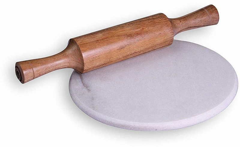 crizon Indian Marble chakla White Marble Roti Maker Marble chakla Rolling Pin & Board(White, Pack of 1)