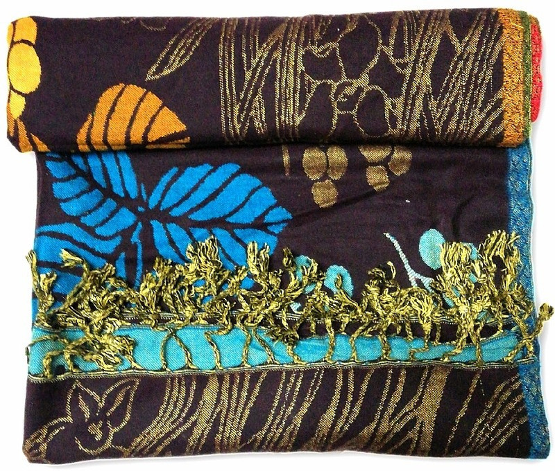 veerjee Cashmere, Poly Cotton Floral Print, Self Design Women Shawl(Multicolor)