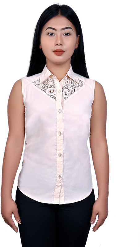 ruby fashion Casual Sleeveless Woven, Solid Women Beige Top