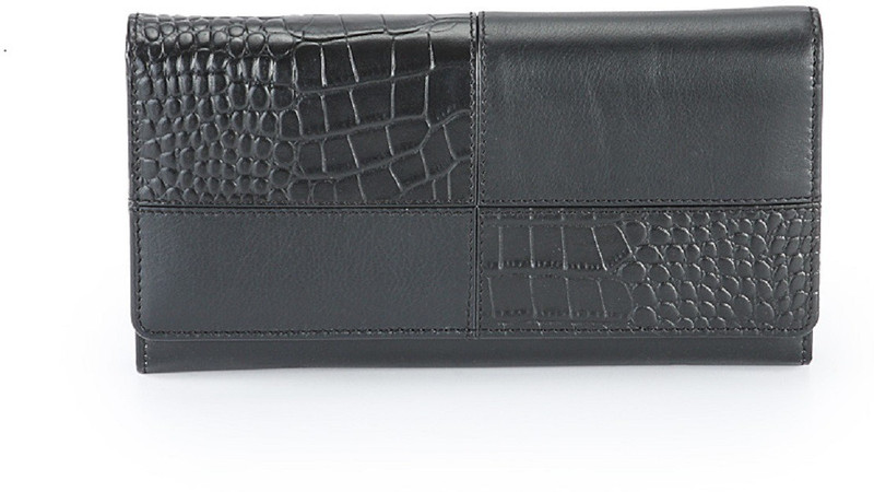 leathertalks Women Black Genuine Leather Wallet(10 Card Slots)