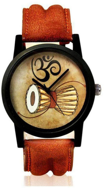 moksh globel tech Brown Leather Strap Sporty Designer Damru Printed Dial Analog Watch  - For Boys