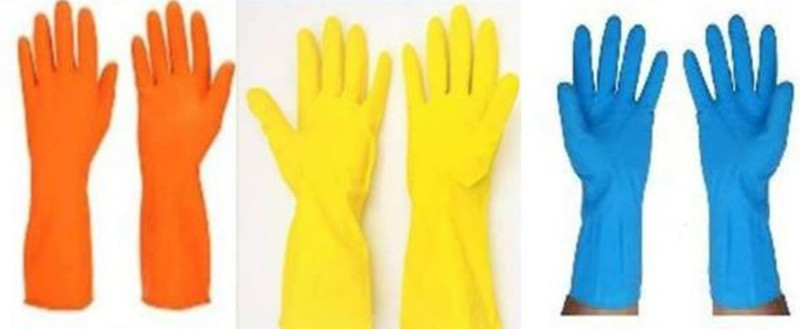 tashkurst  Hand Care Floce Set Blue Orange and Yellow Large-3pair Wet and Dry Disposable Glove Set(Large Pack of 3)