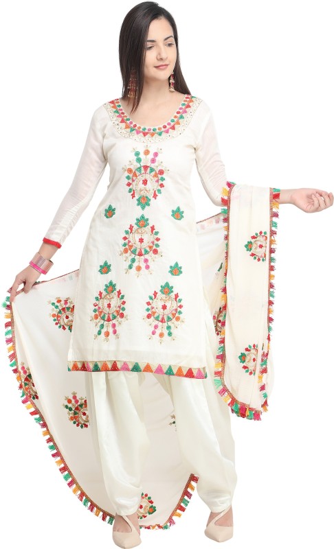 EthnicJunction Poly Chanderi Embroidered, Solid Salwar Suit Material(Unstitched)