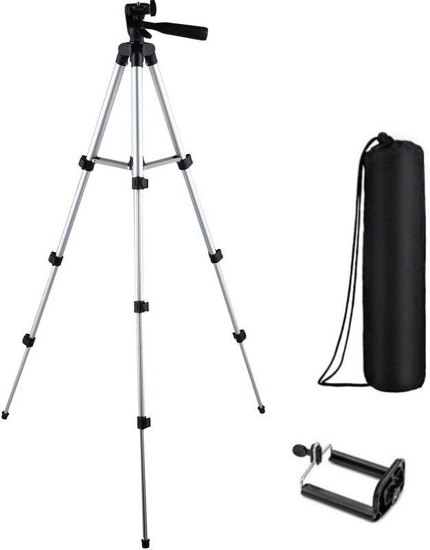 snowbudy Portable Tripod-3110 Camera Stand With Three-Way Head & Quick Release Plate For Digital Cameras and mobile clip holder for Mobiles & Smartphones Tripod(Silver, Black, Supports Up to 1500 g)