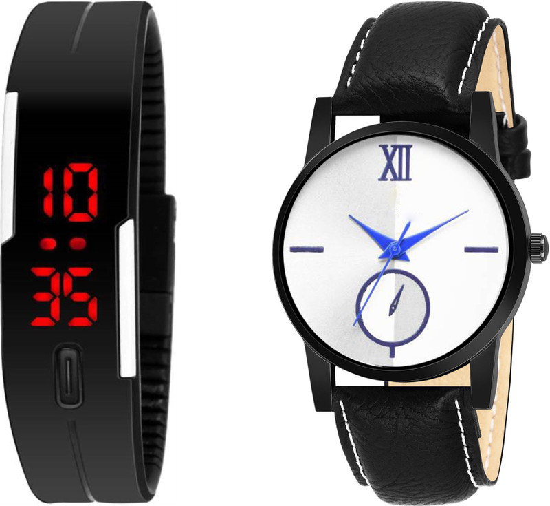 apson Combo Of Two Couple Pair~Band Strap And Leather Strap Couple~30 Analog Watch  - For Men & Women