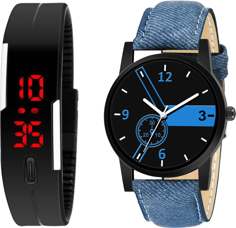 apson Combo Of Two Couple Pair~Band Strap And Leather Strap Couple~51 Analog Watch  - For Men & Women