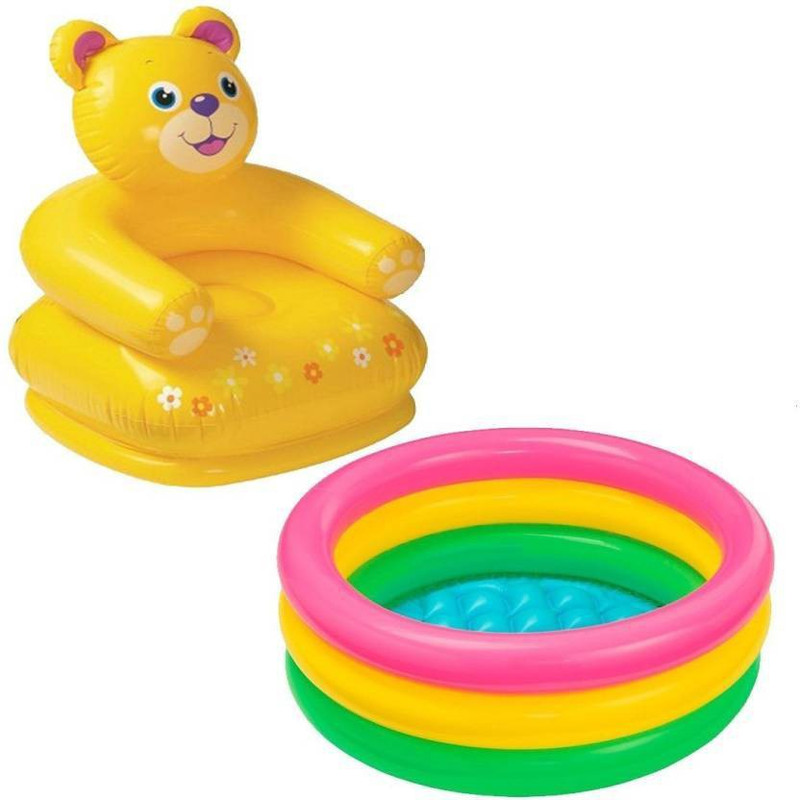indmart 2 feet inflatable kids bath water tub with inflatable teddy chair (Multicolor)(Multicolor)