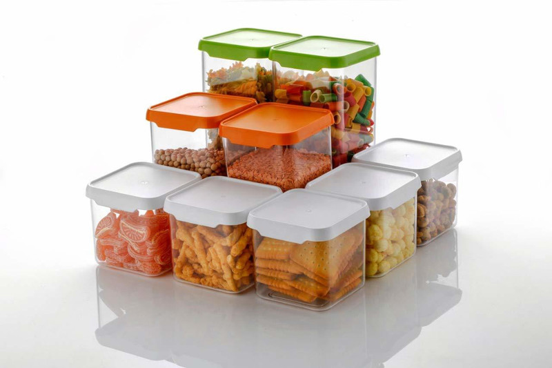 one stop bazaar Square shape grocery/kitchen container  - 700 ml, 1100 ml, 550 ml Plastic Pickle Container & Salt Pepper Container, Fridge Container, Spice Container, Tea Coffee & Sugar Container, Grocery Container(Pack of 9, Multicolor)