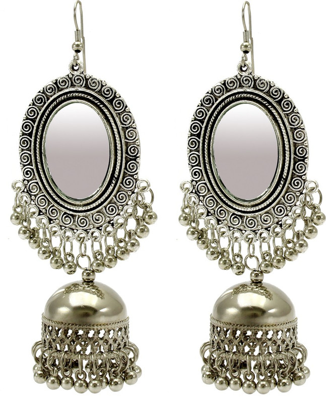 fashionly fancy and stylish oxidised mirror Silver antique jhumki earrings Alloy Drops & Danglers