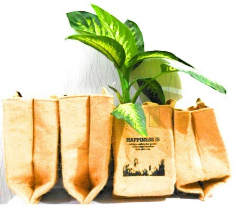my garden store Bio-degradable Square Extra Large Jute Grow Bags 11x12 inches pack of 4 for Outdoor & Indoor Planting Home Decor Grow Bag