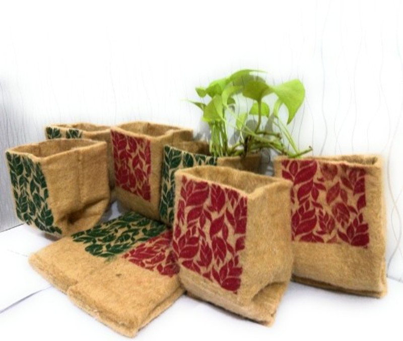 my garden store Bio-degradable Square Small Jute Grow Bag 5x5 inches pack of 8 for Outdoor & Indoor Planting Home Decor Grow Bag