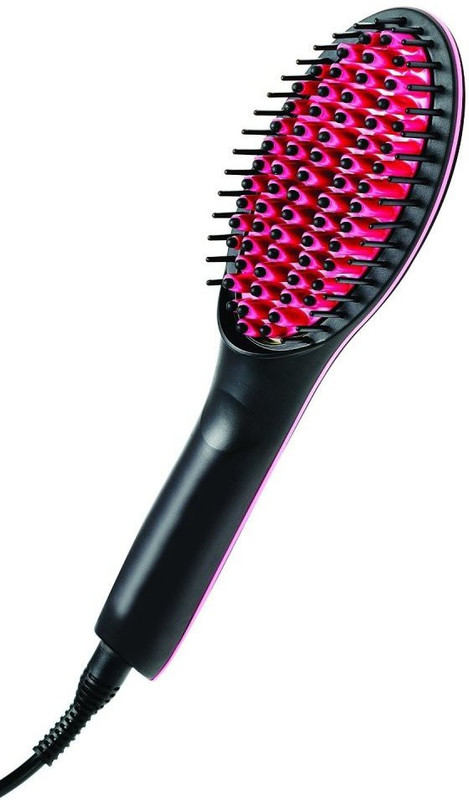 zakheza LED Temperature Ceramic Hair Straightener Brush 018 LED Temperature Ceramic Hair Straightener Brush 018 Hair Straightener Brush(Black, Pink)