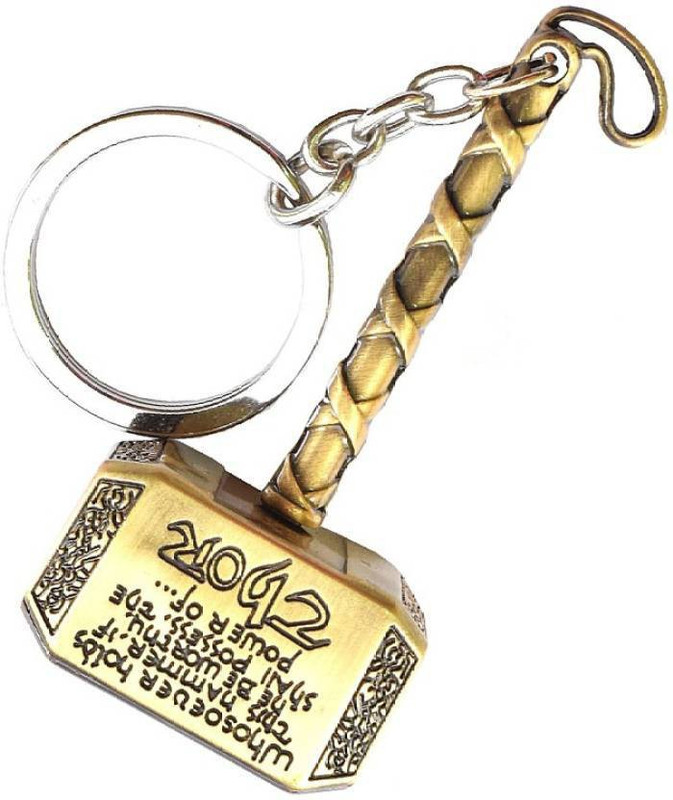 lifestylesection Thor Hammer Brass With Wording Metal Key Chain (GOLDEN) Key Chain(Gold)