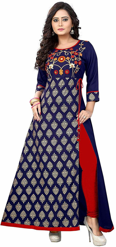 indian youth Festive & Party Embroidered Women Kurti(Blue)