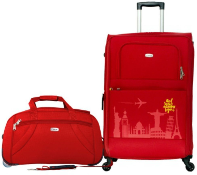 Timus Check-in Suitcase, Duffel Strolley Bag Combo(Red)