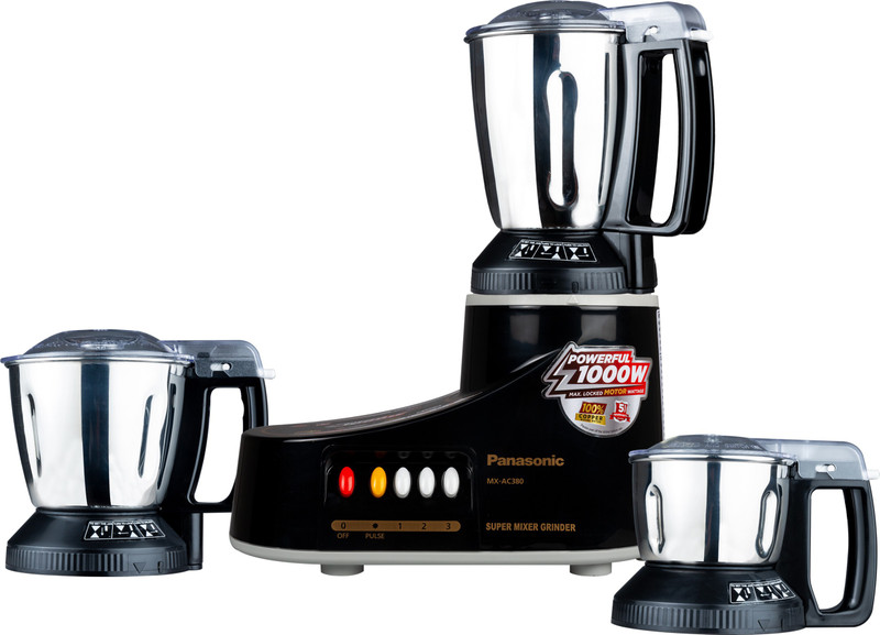 Panasonic MX-AC380 550 Mixer Grinder(Black, 3 Jars)