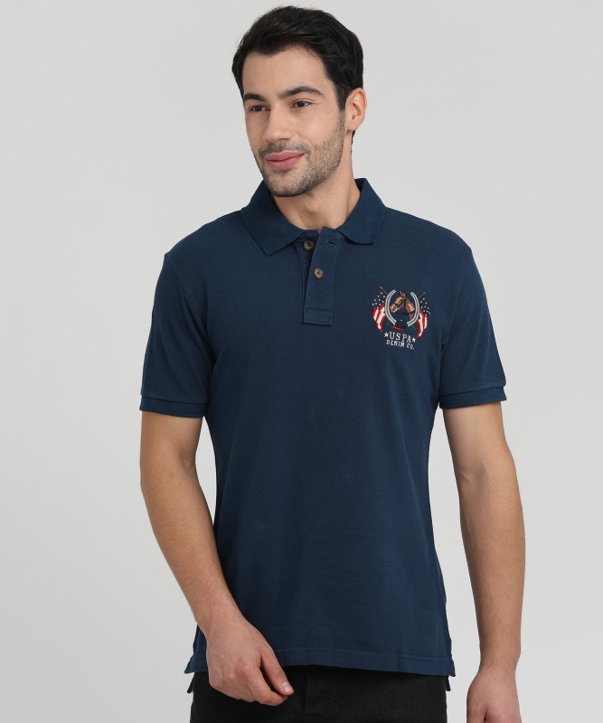 U.S.POLO ASSN Solid Men Polo Neck Dark Blue T-Shirt