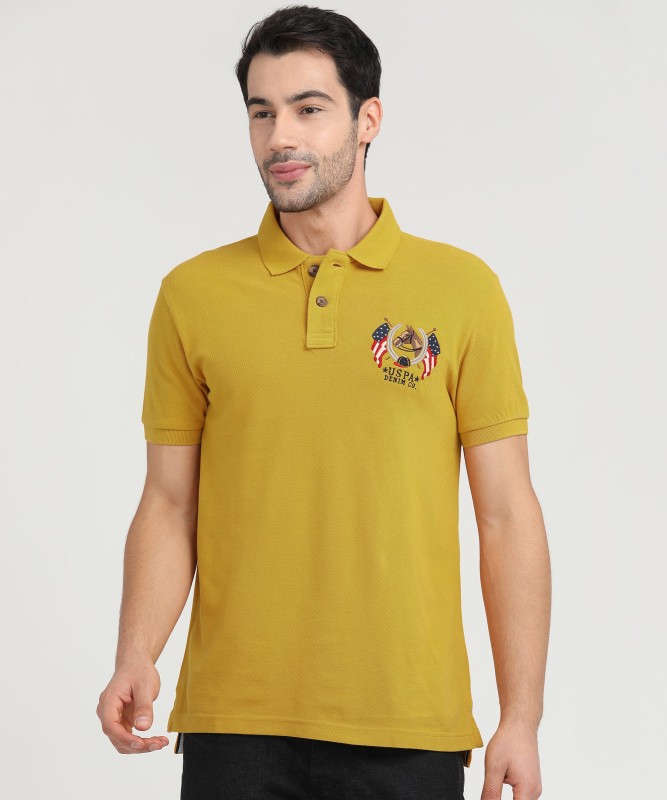 U.S.POLO ASSN Solid Men Polo Neck Yellow T-Shirt
