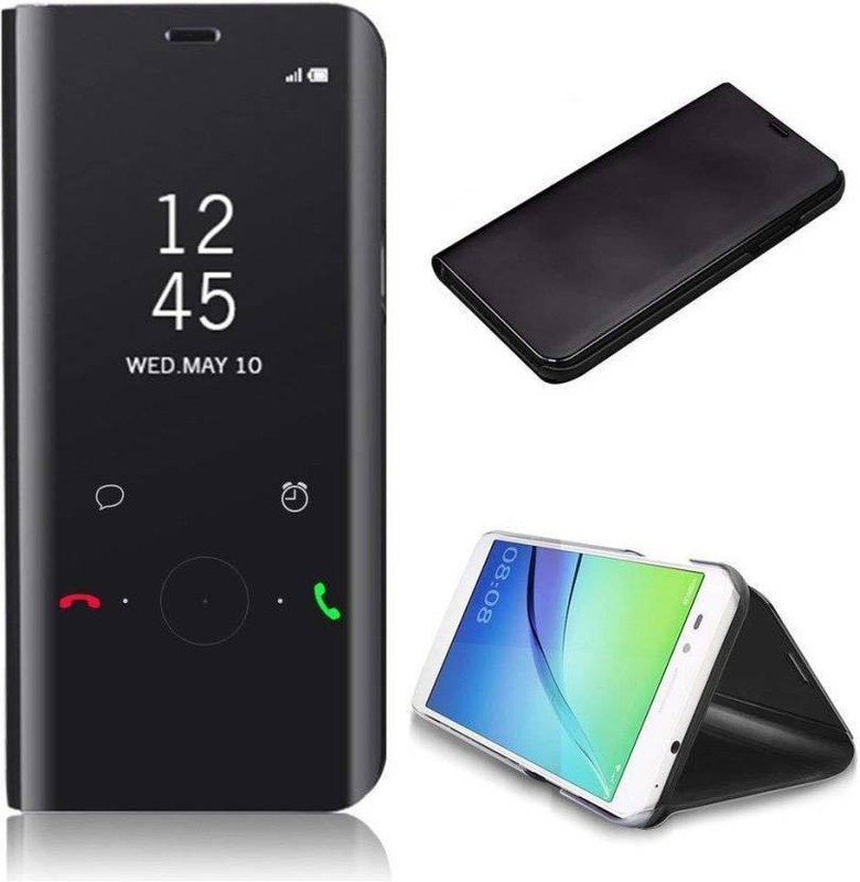 phonichub Flip Cover for Honor 9lite Plating Mirror view Flip cover Magnetic Case with Stand(black)