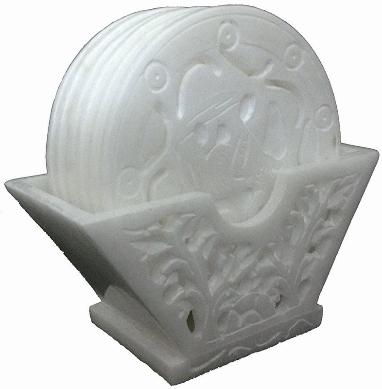 sameestidecor Round Marble Coaster Set(Pack of 6)