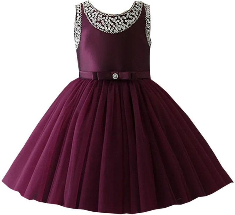 frocks Girls Midi/Knee Length Party Dress(Purple, Sleeveless)
