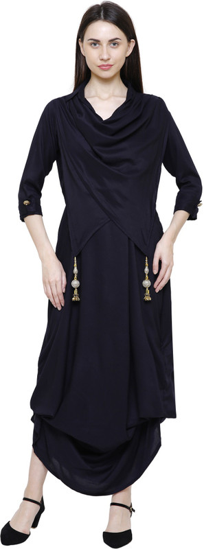 selfie Casual Solid Women Kurti(Blue)