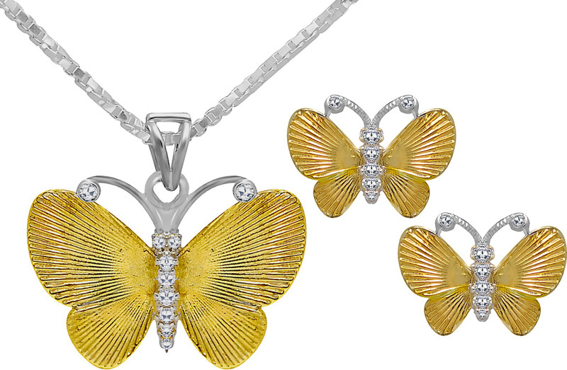 tiara ornaments METAL_SILVER_PENDANT_BUTTERFLY Rhodium Swarovski Crystal Silver Pendant Set
