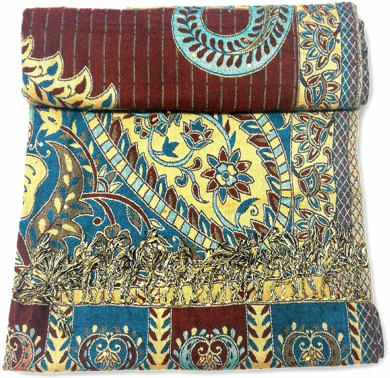 veerjee Cashmere, Poly Cotton, Wool Floral Print, Self Design Women, Women's Shawl(Multicolor)