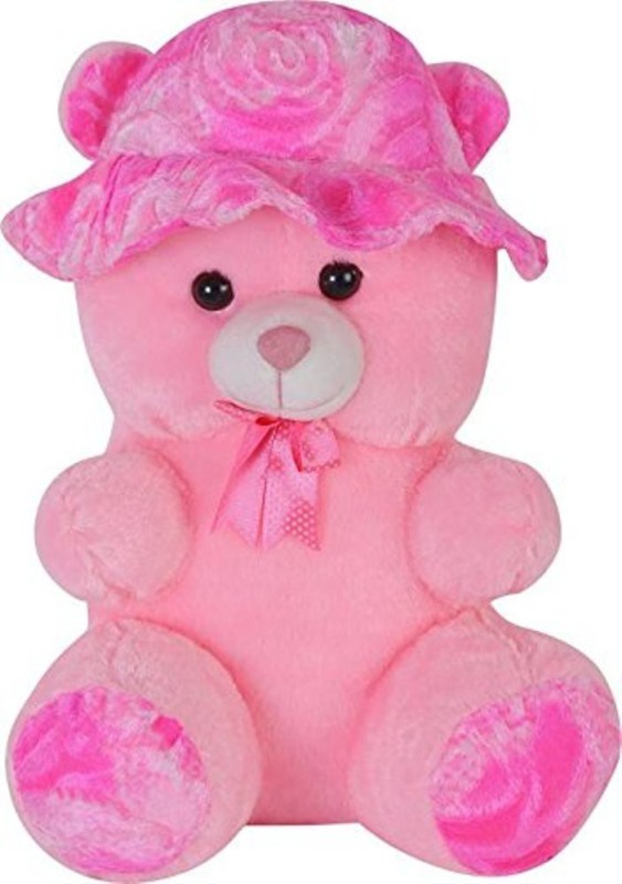 emutz Teddy Bear Colors Pink Huggable Teddy Bear with Neck Bow with Cap Size 12 Inch  - 2 inch(Pink)