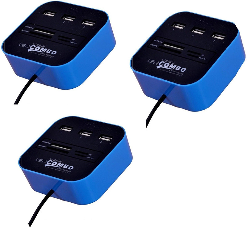 DRENO SET OF 3 SMART HIGH SPEED 2.0 WITH 3 USB PORTS MULTI CARD READER Card Reader(Multicolor)