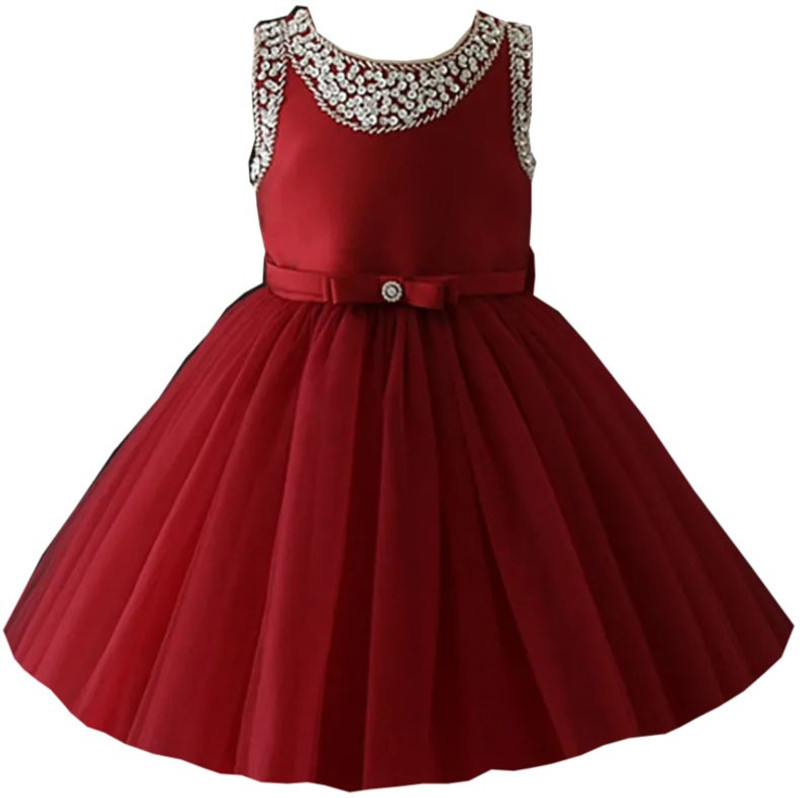 mumbaiwholesale frock Girls Midi/Knee Length Festive/Wedding Dress(Red, Sleeveless)