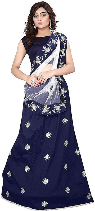 kathiyawad shopping Embroidered Semi Stitched Lehenga, Choli and Dupatta Set(Blue)