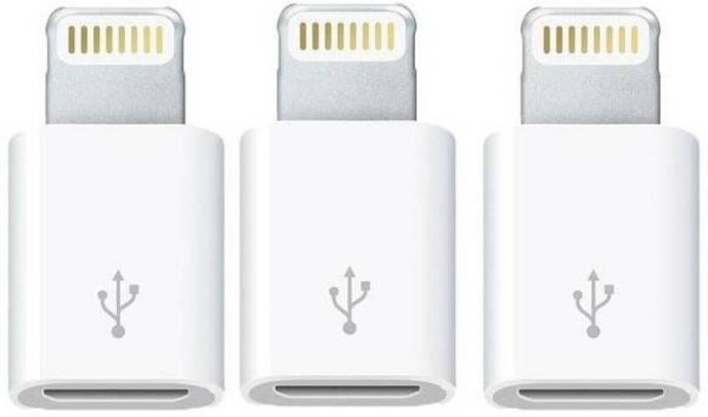 zofia White Micro USB to 8 Pin Lighting Adapter ( Pack of 3 ) Phone Converter(android)