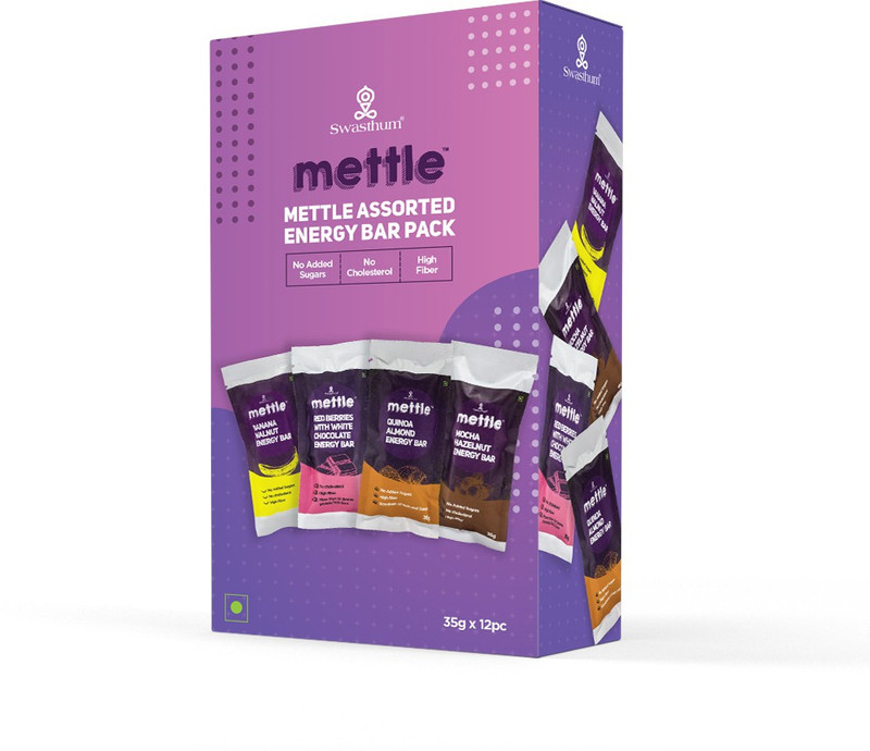 mettle Assorted Energy Bars 35 g. Pack of 12 Energy Bars(420 g, Mocha Hazelnut, Banana Walnut, Quinoa Almond, Red Berries with White Chocolate)