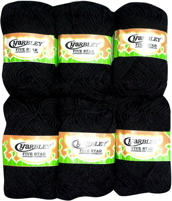 yarbley Knitting Thread For Wool Ball Black Color (Pack Of 6)