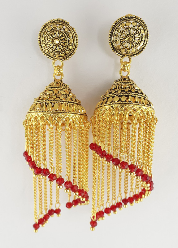 bhanu diam longchainred Beads Alloy, Brass Jhumki Earring, Hoop Earring, Drops & Danglers
