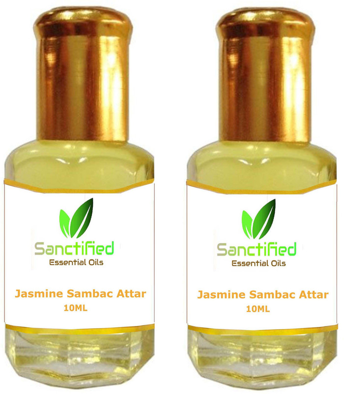 Sanctified Jasmine Sambac Attar Perfume 10ML - 100% pure natural, Non alcoholic (pack of 2) Herbal Attar(Motia/Jasmin)