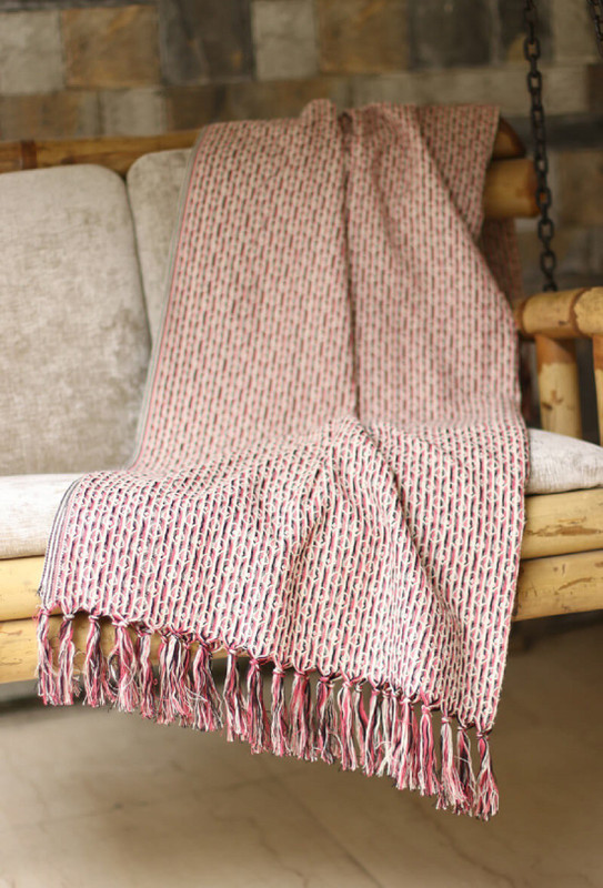 tjori Self Design Single Throw(Cotton, Red, Black)