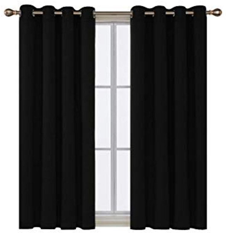good luck textile 152 cm (5 ft) Window Polyester Semi Transparent Curtain (Pack Of 2)(Black, Solid)
