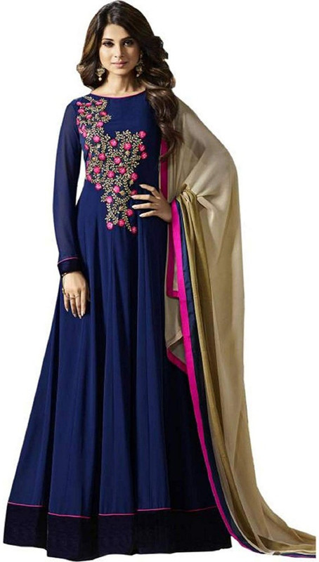 nv patel Art Silk Embroidered Gown/Anarkali Kurta & Bottom Material(Semi Stitched)