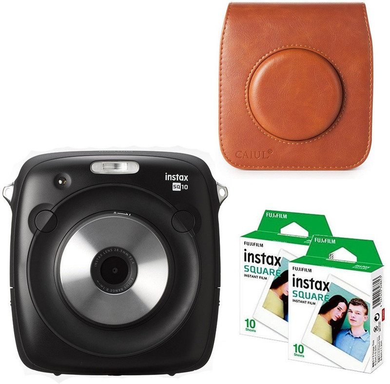 Fujifilm Instax Square SQ10 with brown case 20 Shots Instant Camera(Black)