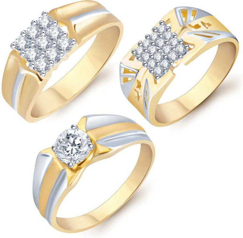 sukai jewels Sukai Jewels Royal Look Gold Plated Alloy & Brass Cubic Zirconia Finger Ring Combo Set for Men Brass Cubic Zirconia Gold Plated Ring Set