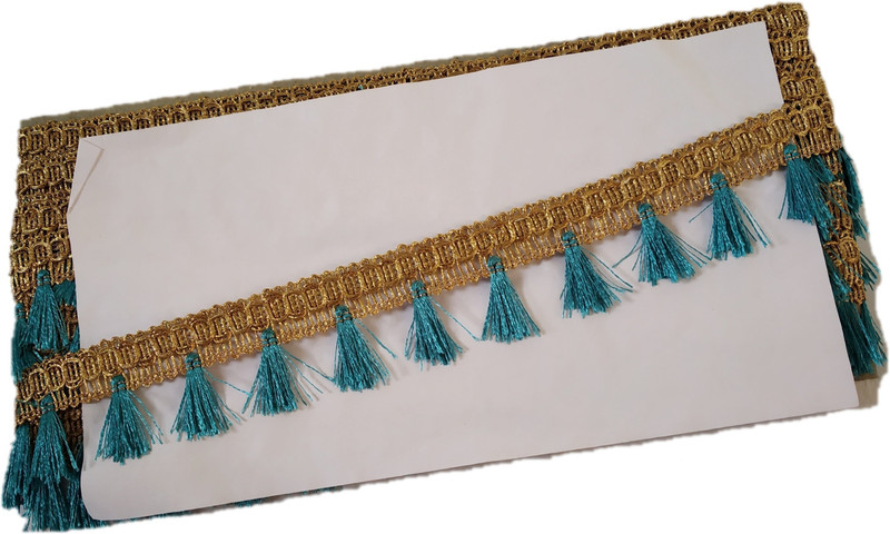 hariyanilace Golden lace with Sky Blue mini tassels fancy laces Saree Falls(Blue, Gold)