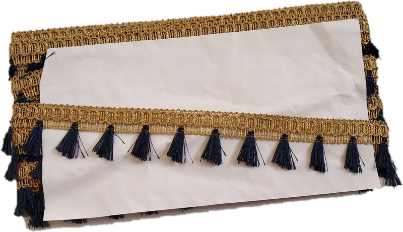 hariyanilace Golden lace with navy blue mini tassels fancy laces Saree Falls(Blue, Gold)