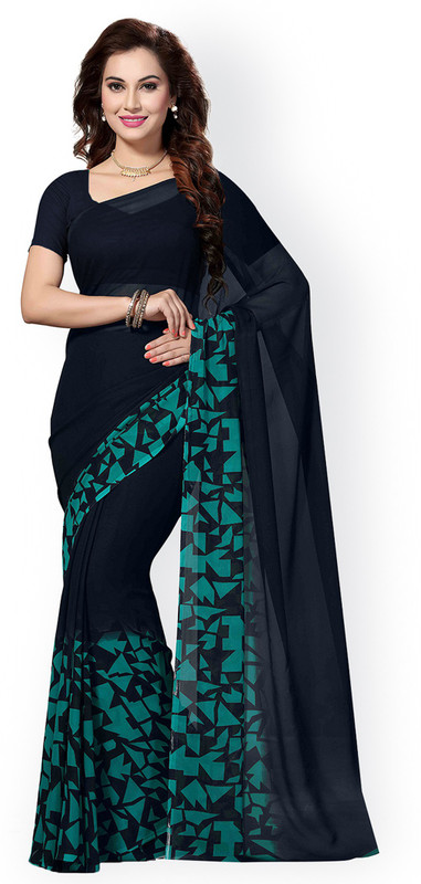 ofline selection Woven Fashion Georgette, Cotton Silk Saree(Green, Blue)
